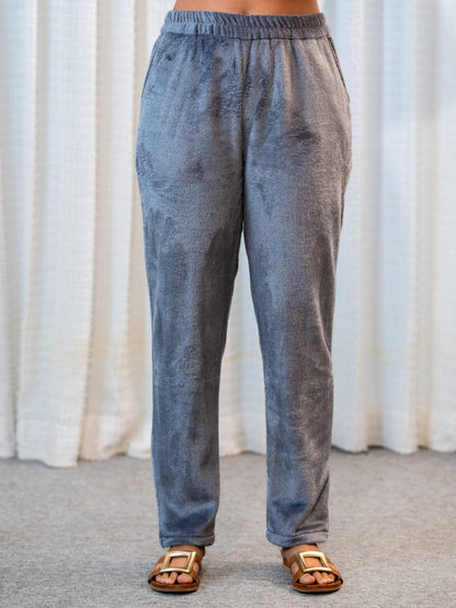V Neck Super Soft Dark Grey Woollen Lounge Wear Set