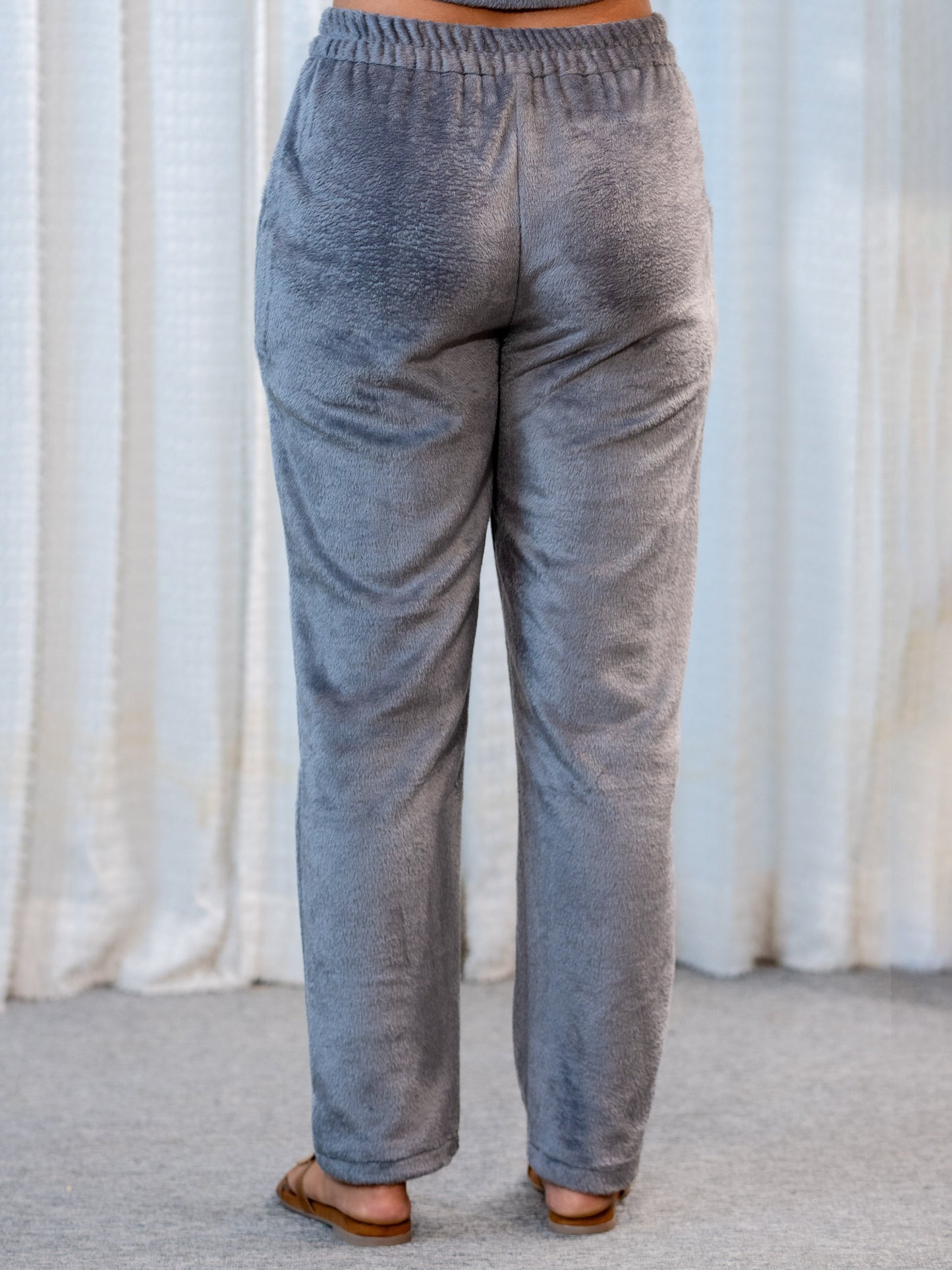 V Neck Super Soft Dark Grey Woollen Lounge Wear Set