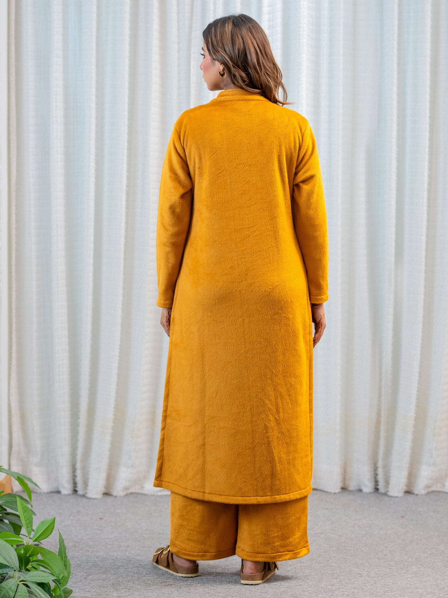 PinTuck Mustard Long Kurta Super Soft Woollen Set