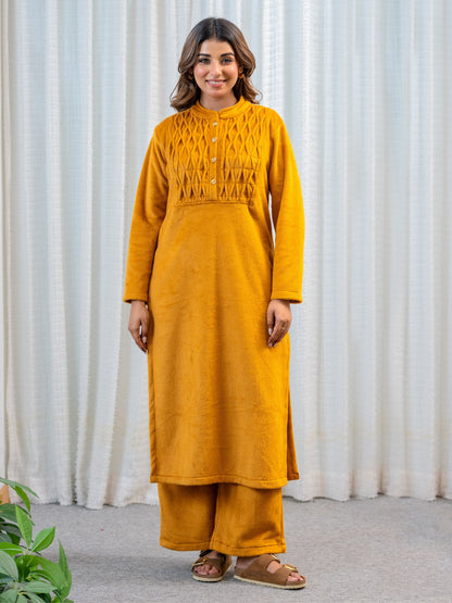 PinTuck Mustard Long Kurta Super Soft Woollen Set