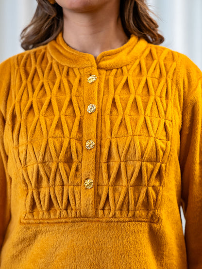 PinTuck Mustard Long Kurta Super Soft Woollen Set