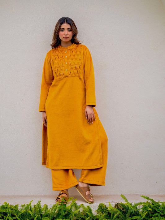 PinTuck Mustard Long Kurta Super Soft Woollen Set