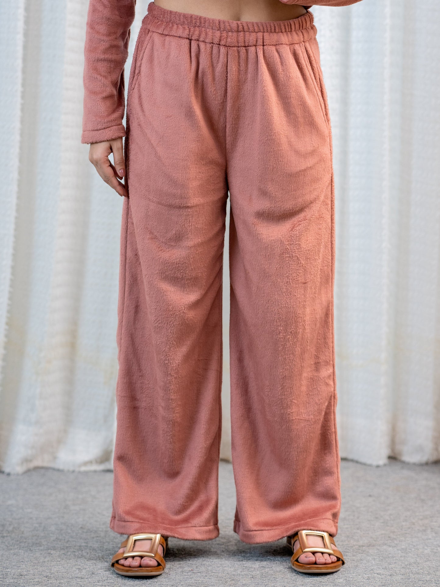 Super Soft Dusty Pink Pleated Long Kurta Woollen Set