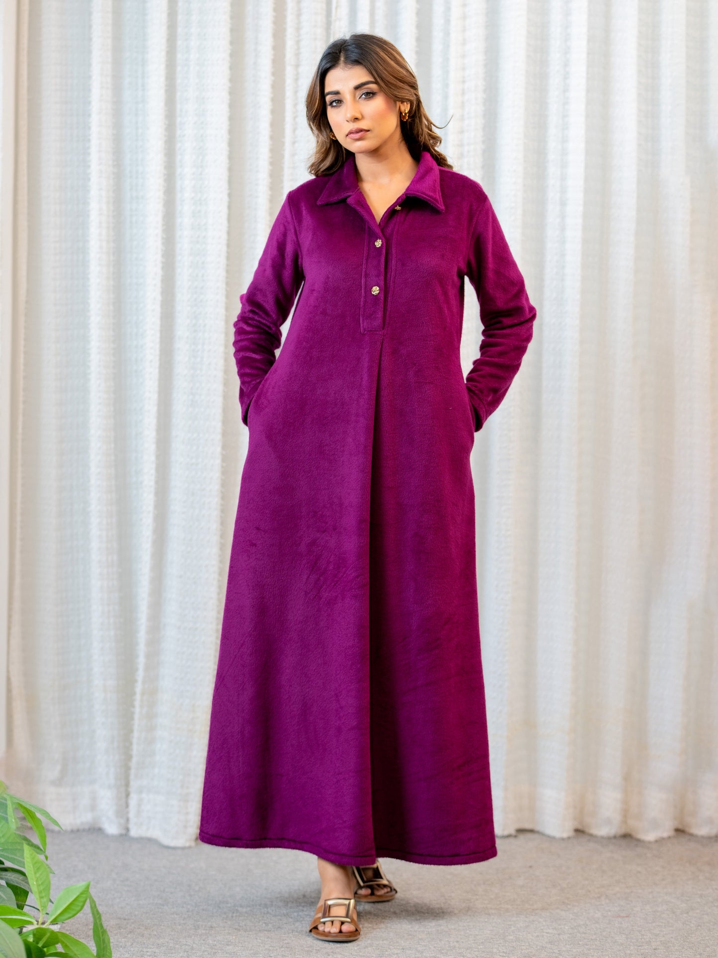 Super Soft Wine Collared Woollen Maxi
