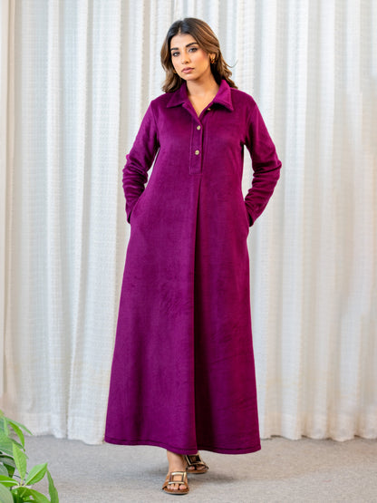 Super Soft Wine Collared Woollen Maxi