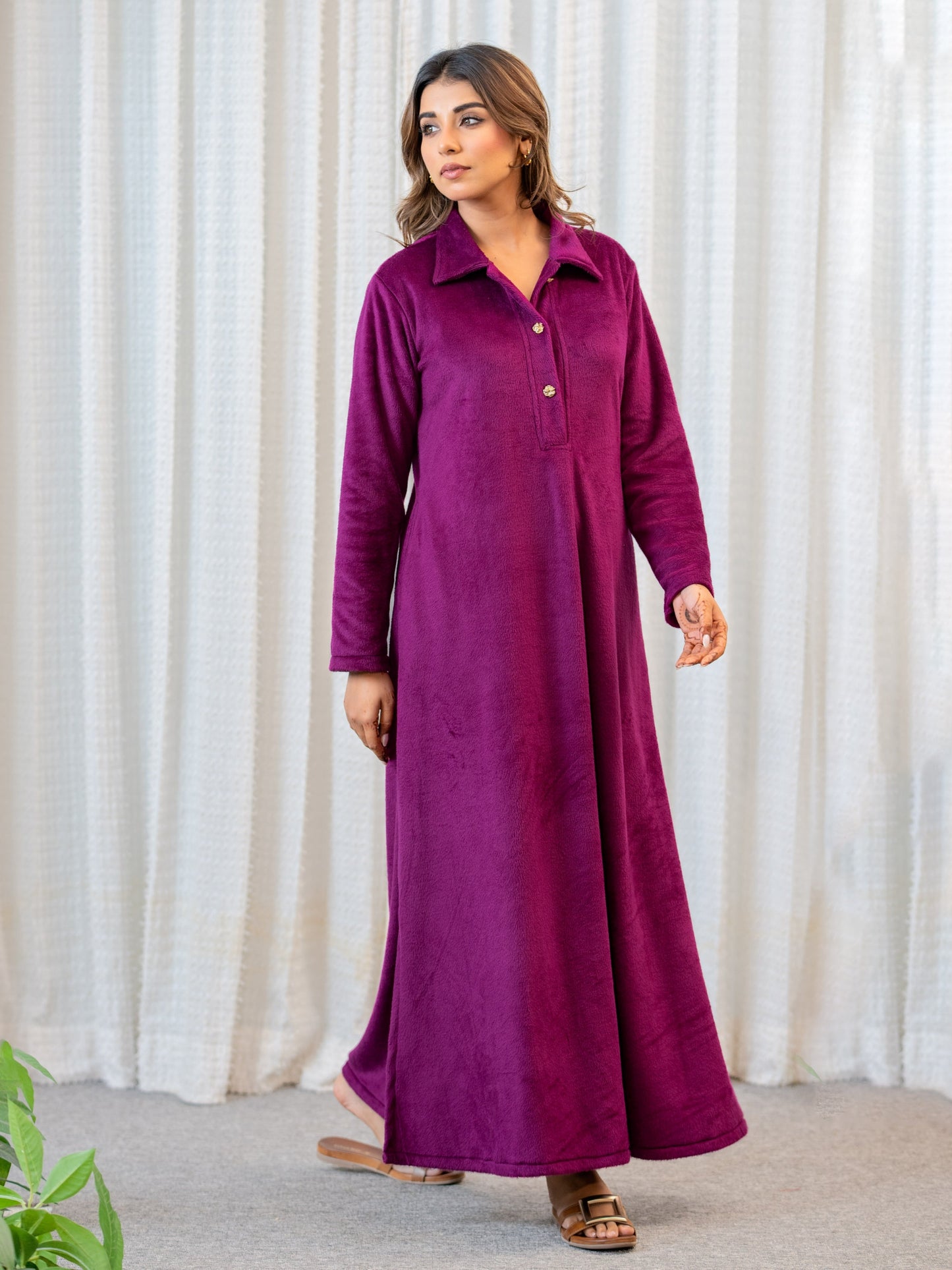 Super Soft Wine Collared Woollen Maxi