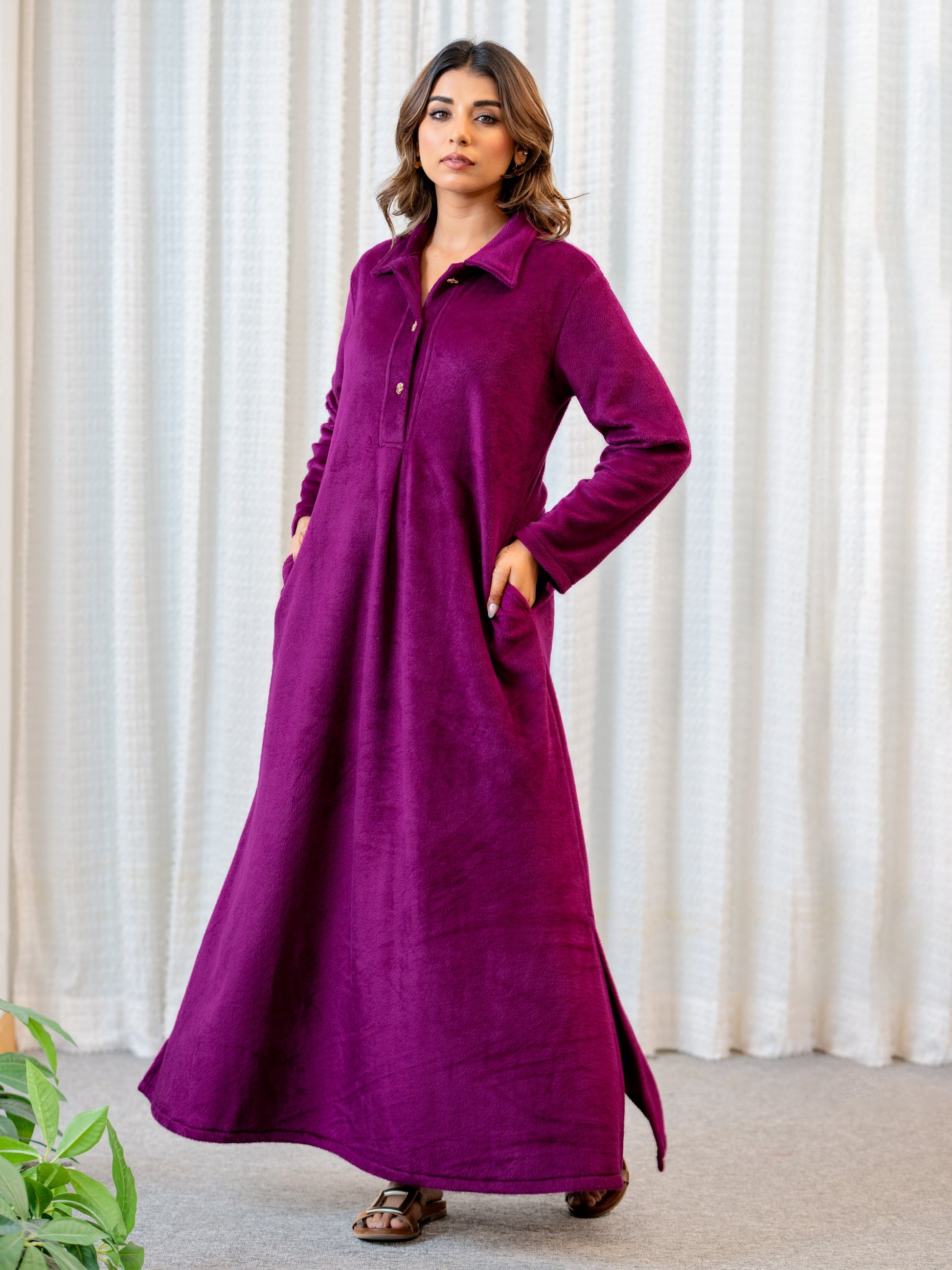 Super Soft Wine Collared Woollen Maxi