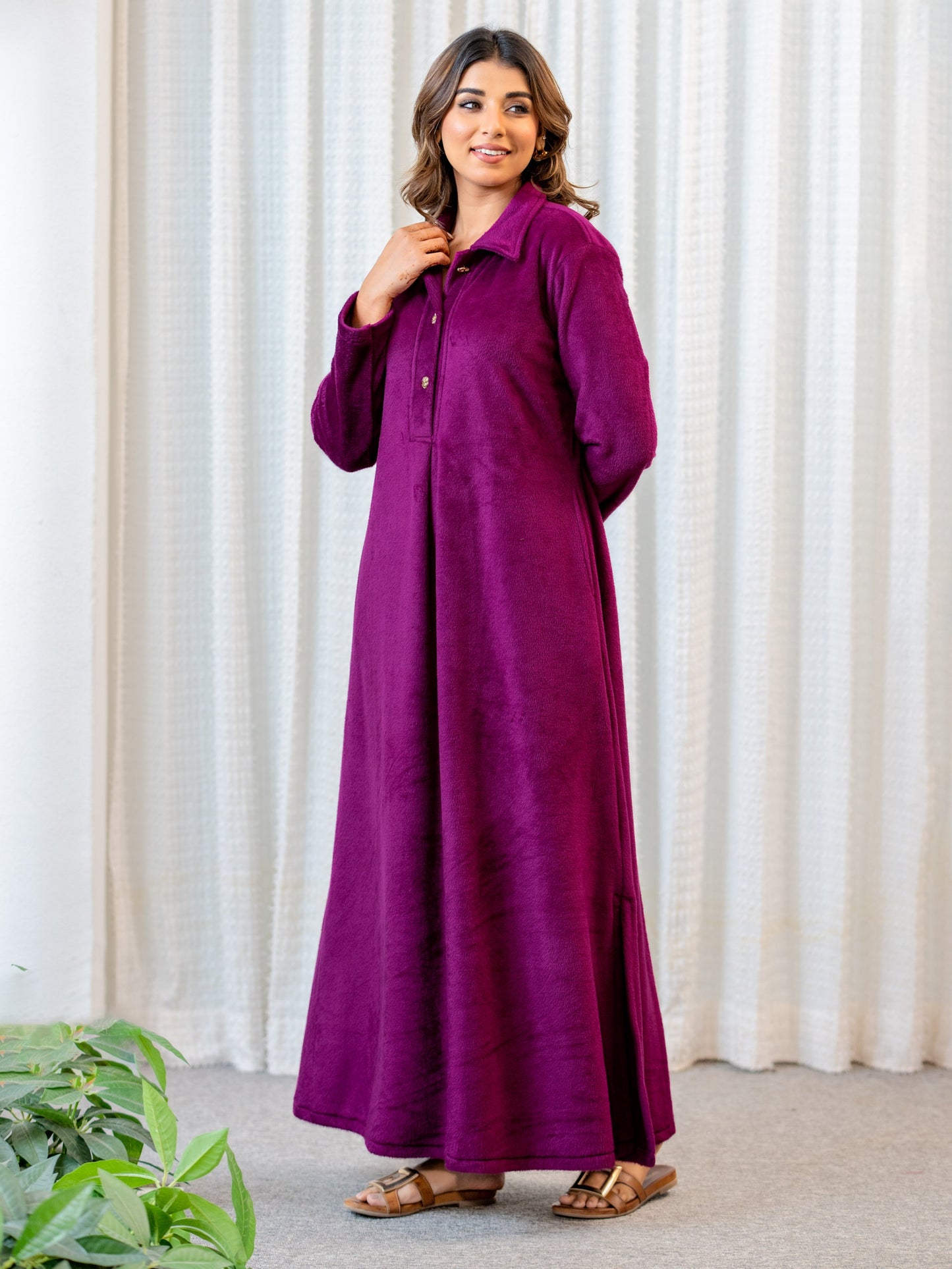 Super Soft Wine Collared Woollen Maxi