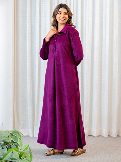 Super Soft Wine Collared Woollen Maxi