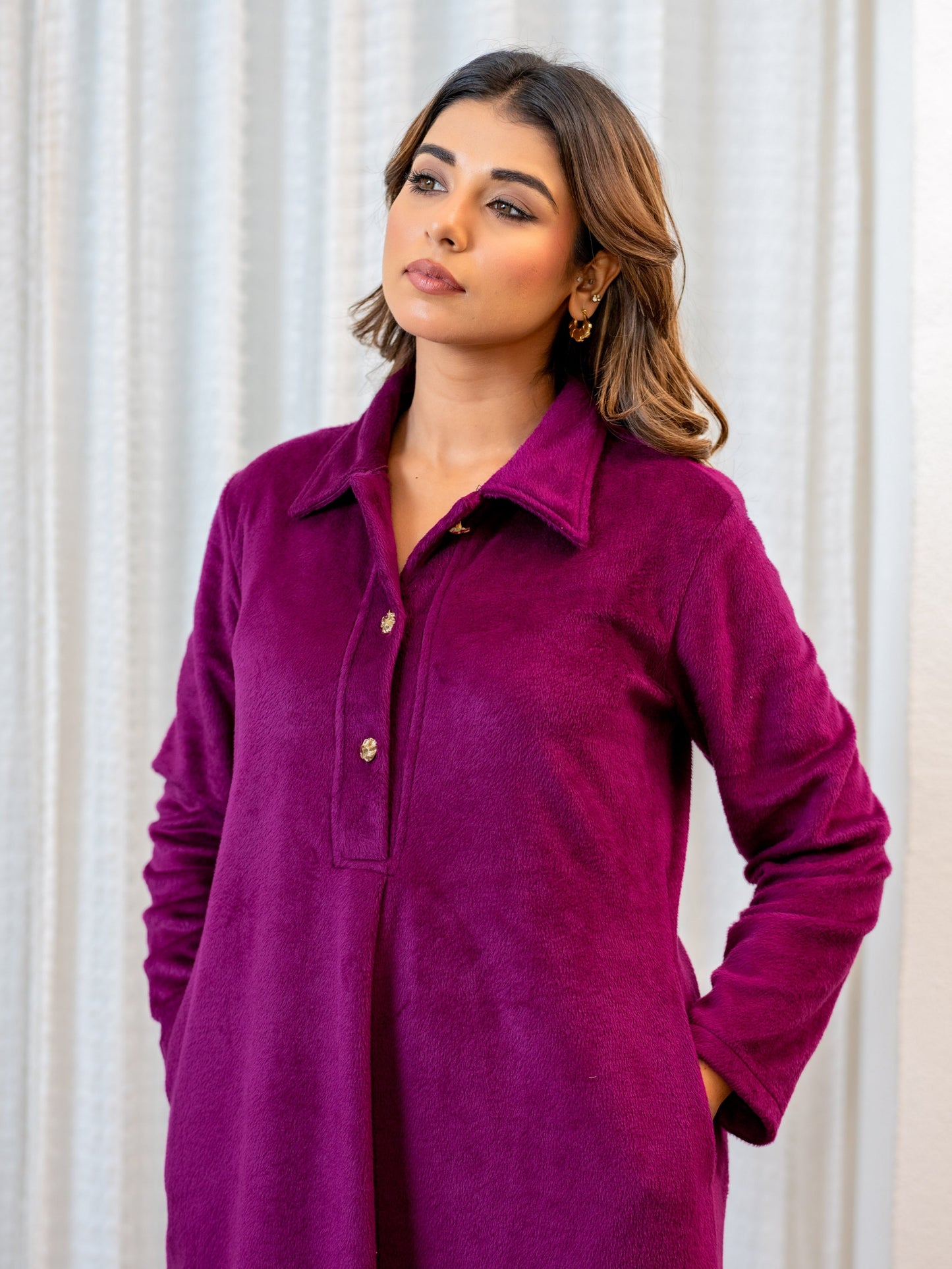 Super Soft Wine Collared Woollen Maxi