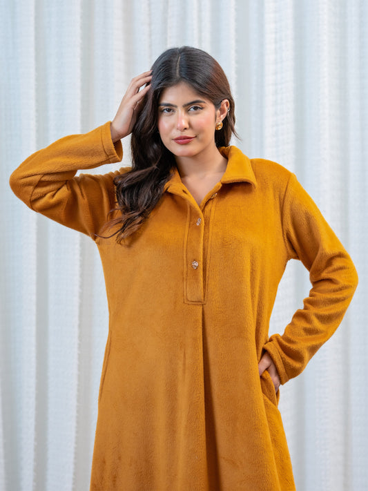 Super Soft Mustard Collared Woollen Maxi