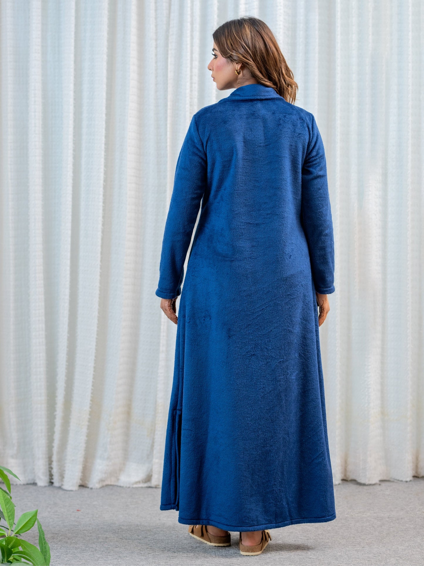 Super Soft Navy Blue Collared Woollen Maxi