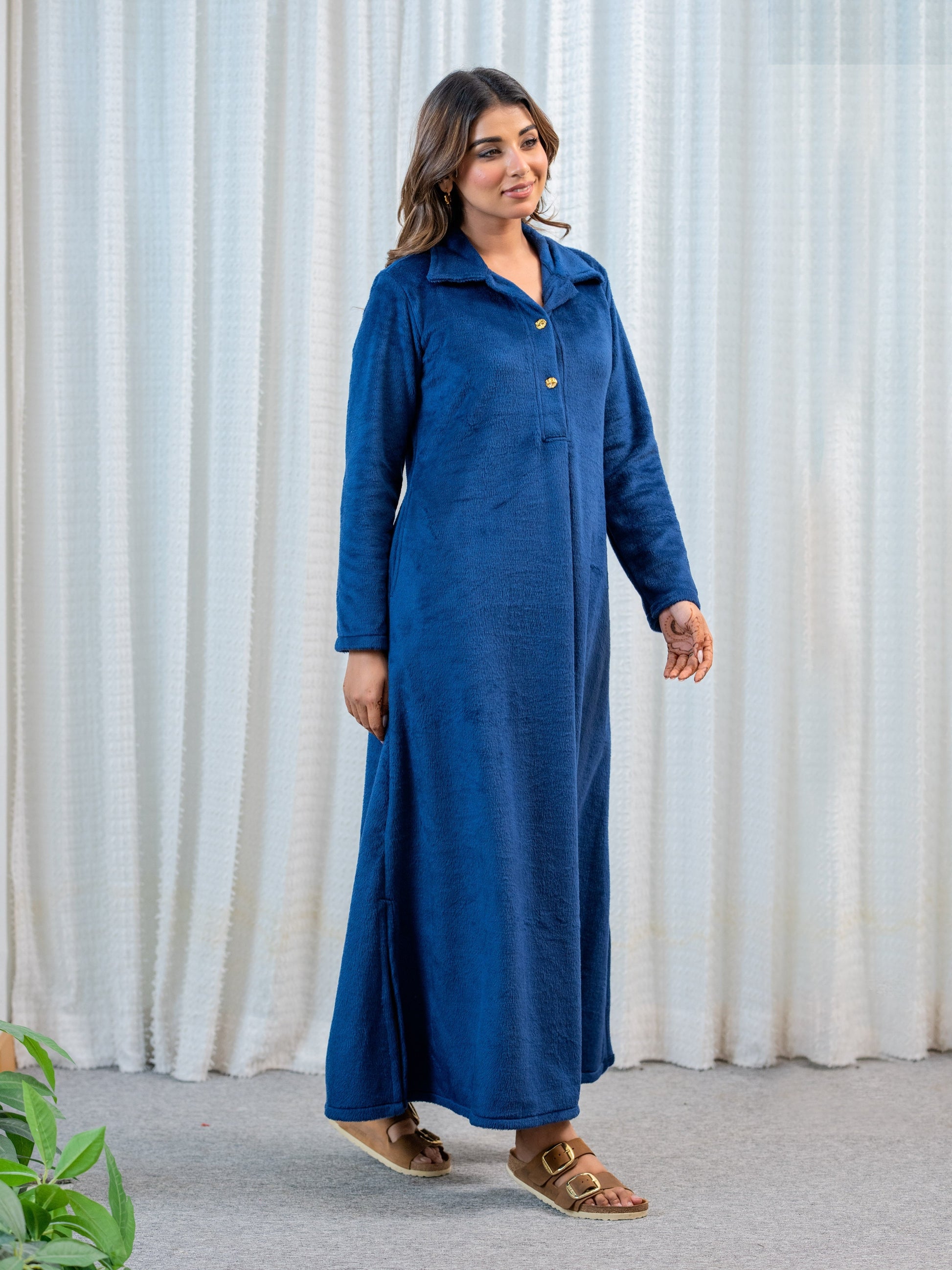 Super Soft Navy Blue Collared Woollen Maxi