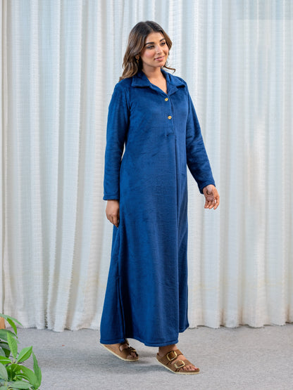 Super Soft Navy Blue Collared Woollen Maxi