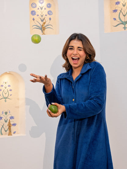 Super Soft Navy Blue Collared Woollen Maxi