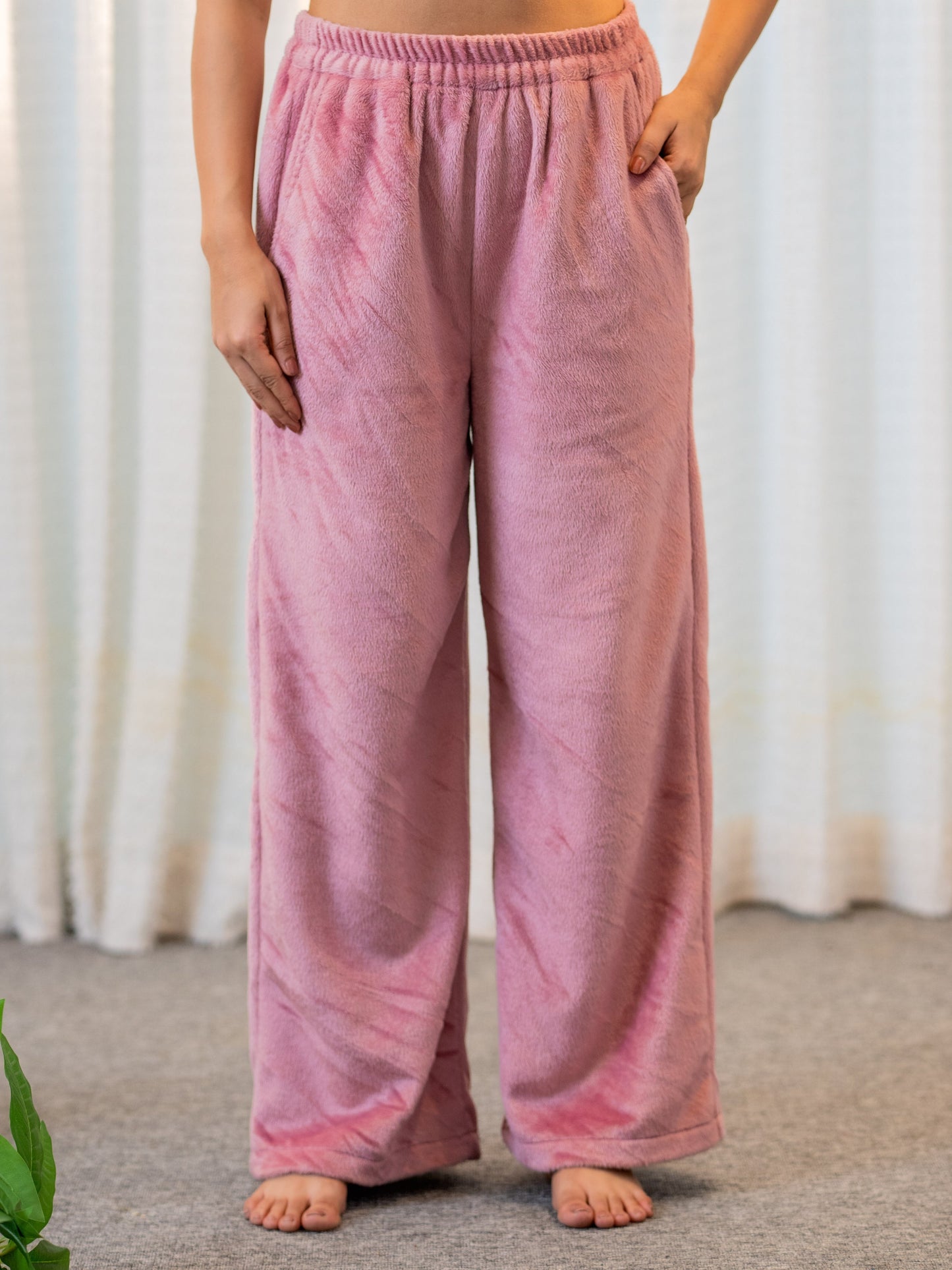 V Neck Super Soft Candy Pink Long Kurta woollen Set