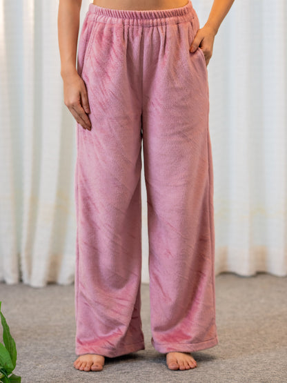 V Neck Super Soft Candy Pink Long Kurta woollen Set