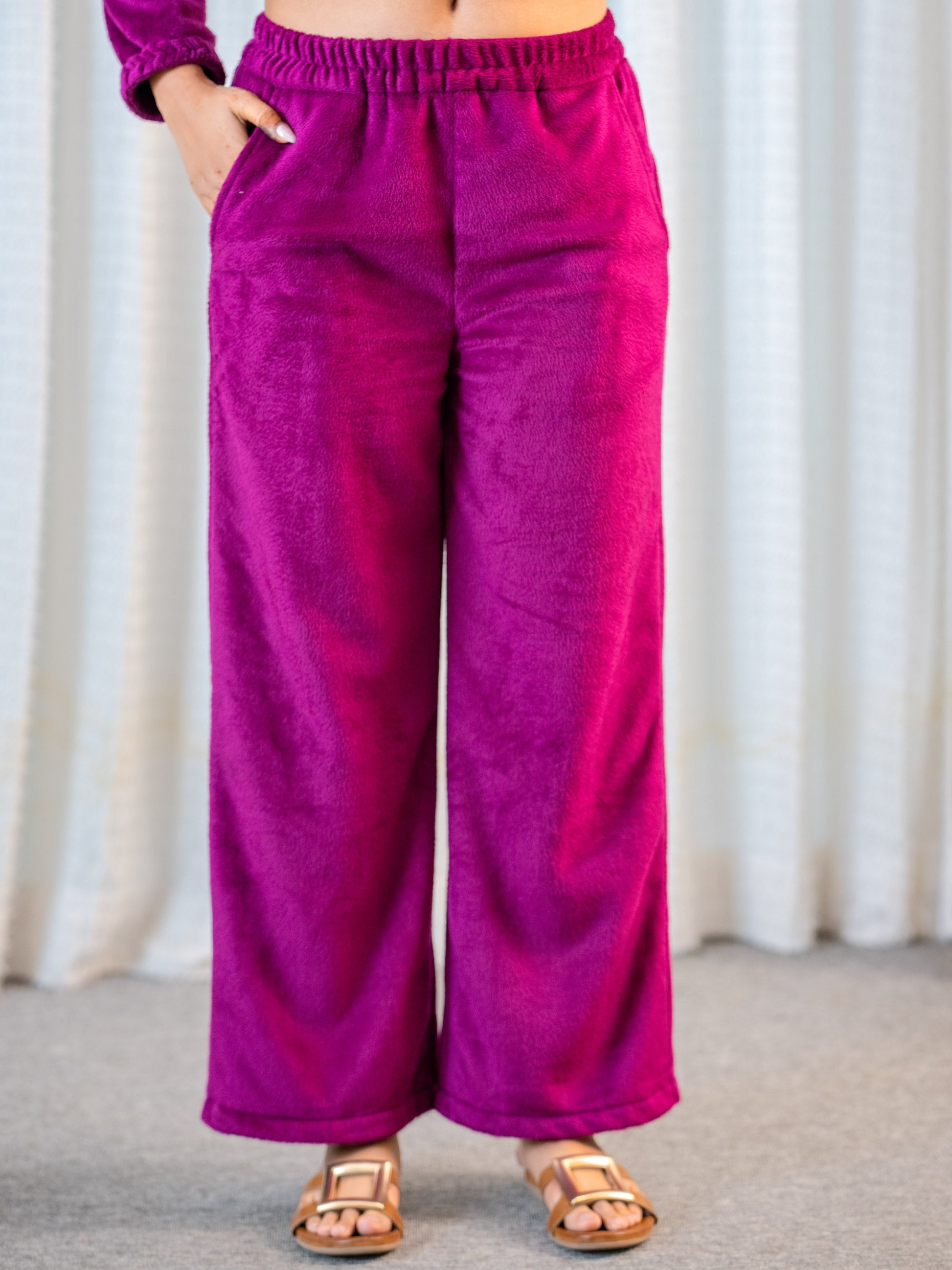 V Neck Super Soft Wine Long Kurta woollen Set