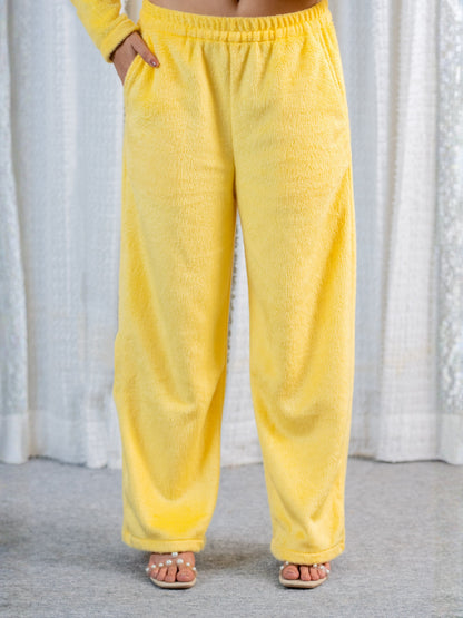 Pastel Yellow Super Soft Woollen Bow Pajama Set