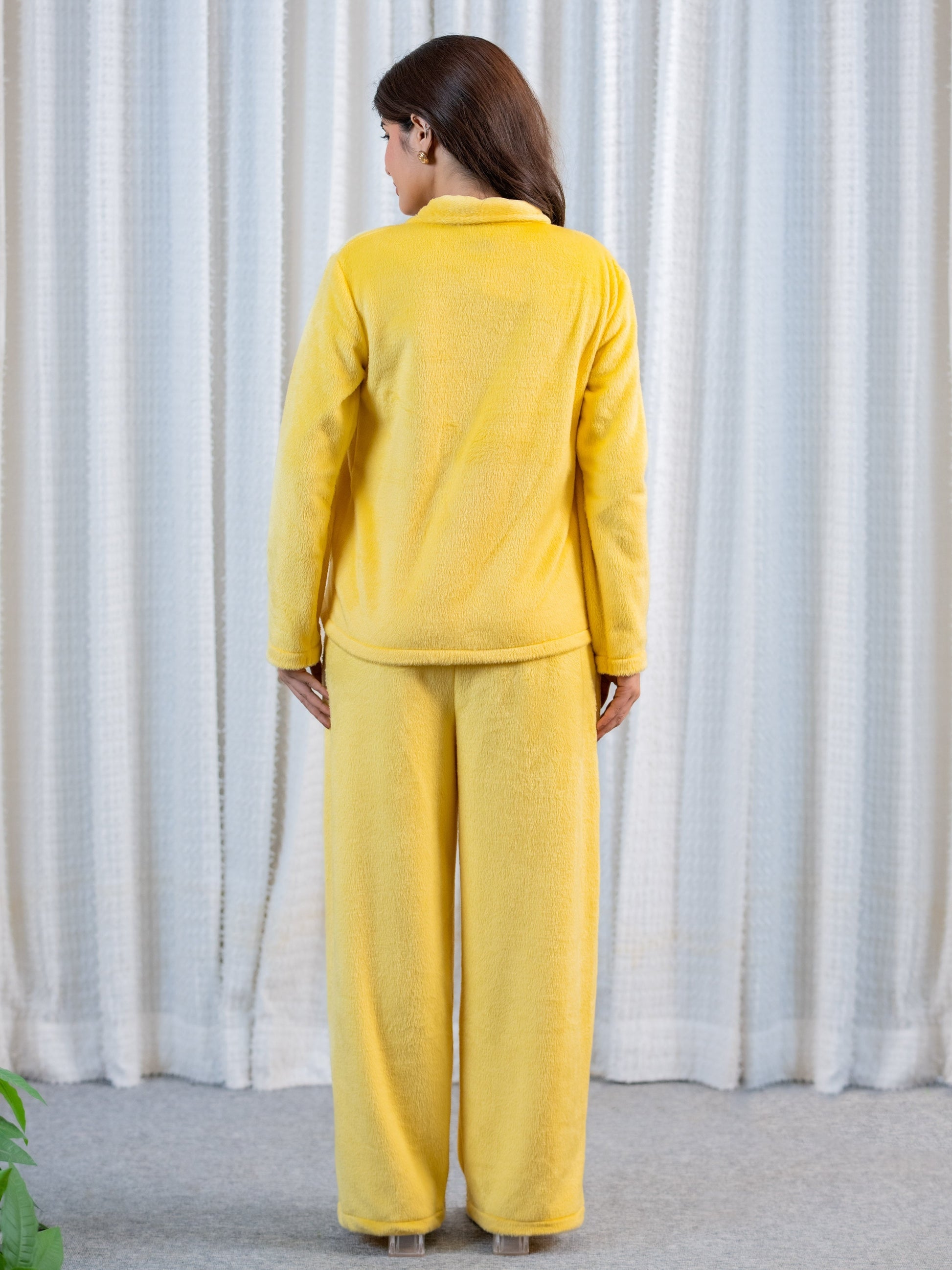 Pastel Yellow Super Soft Woollen Bow Pajama Set