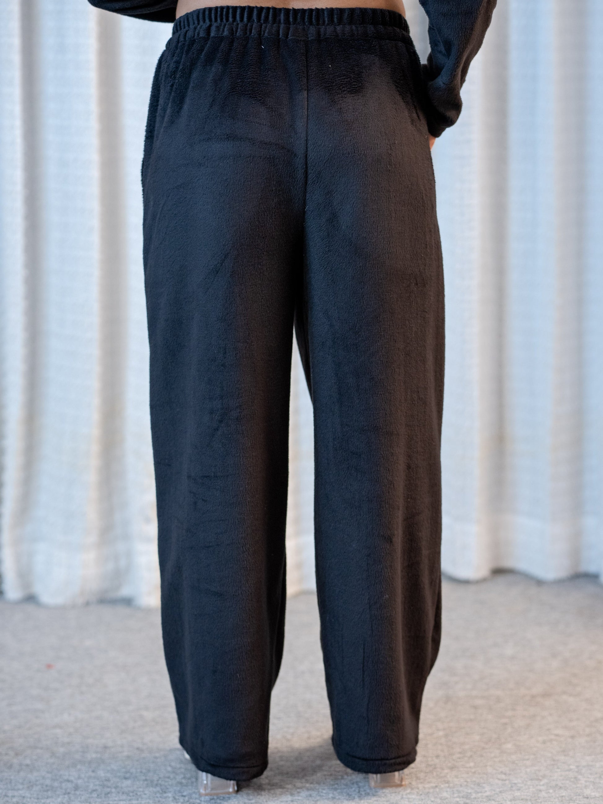 Black Super Soft Woollen Bow Pajama Set