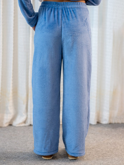 Light Blue Super Soft Woollen Bow Pajama Set