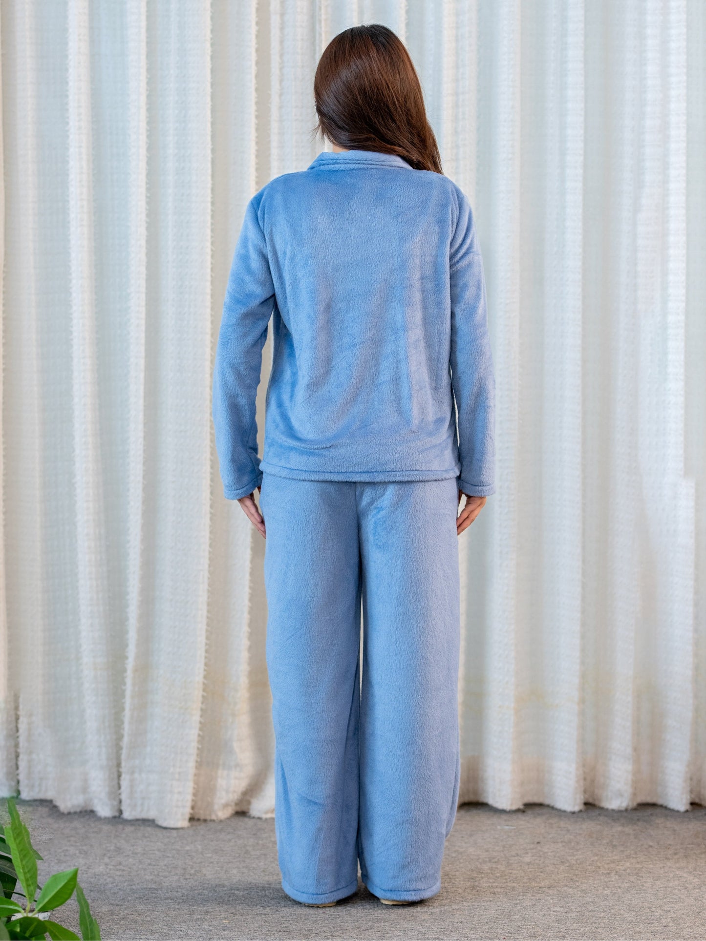 Light Blue Super Soft Woollen Bow Pajama Set