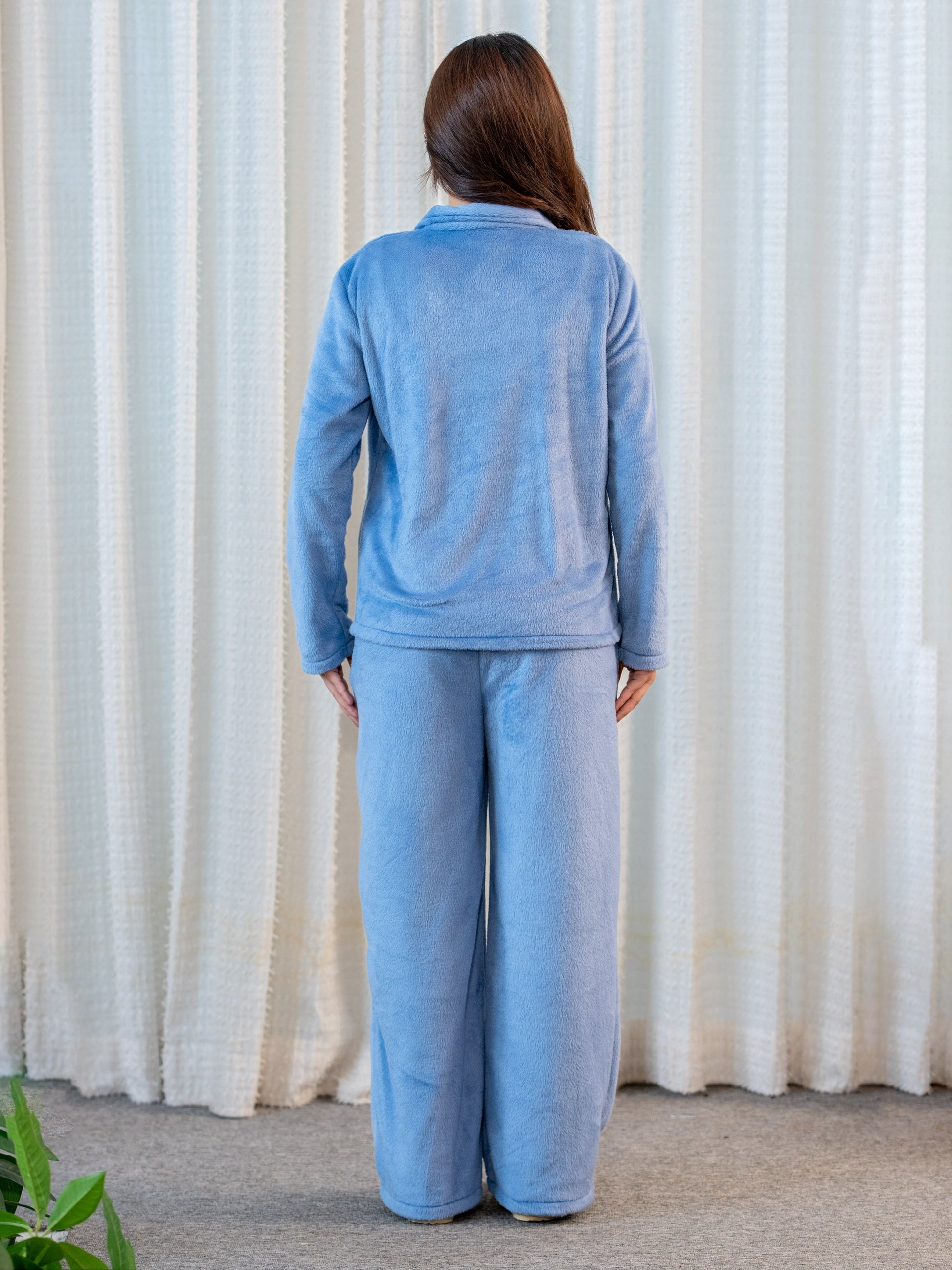 Light Blue Super Soft Woollen Bow Pajama Set