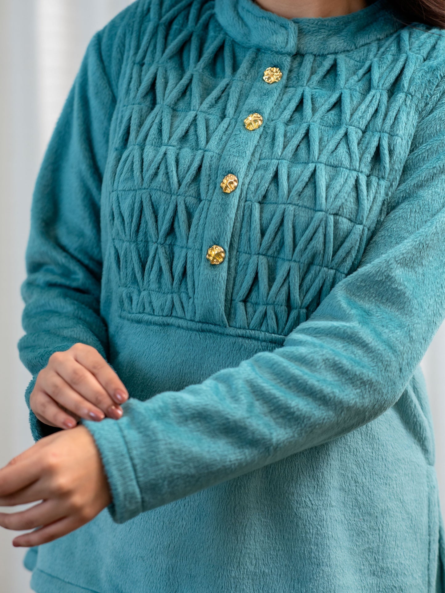 Super Soft Sea Green Classic Pleated Woollen Set