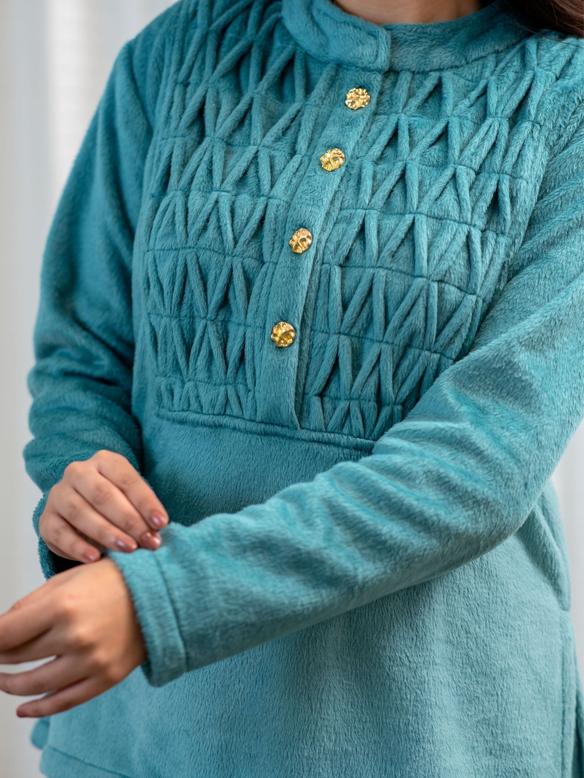 Super Soft Sea Green Classic Pleated Woollen Set