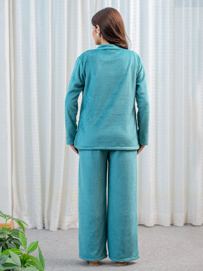 Super Soft Sea Green Classic Pleated Woollen Set
