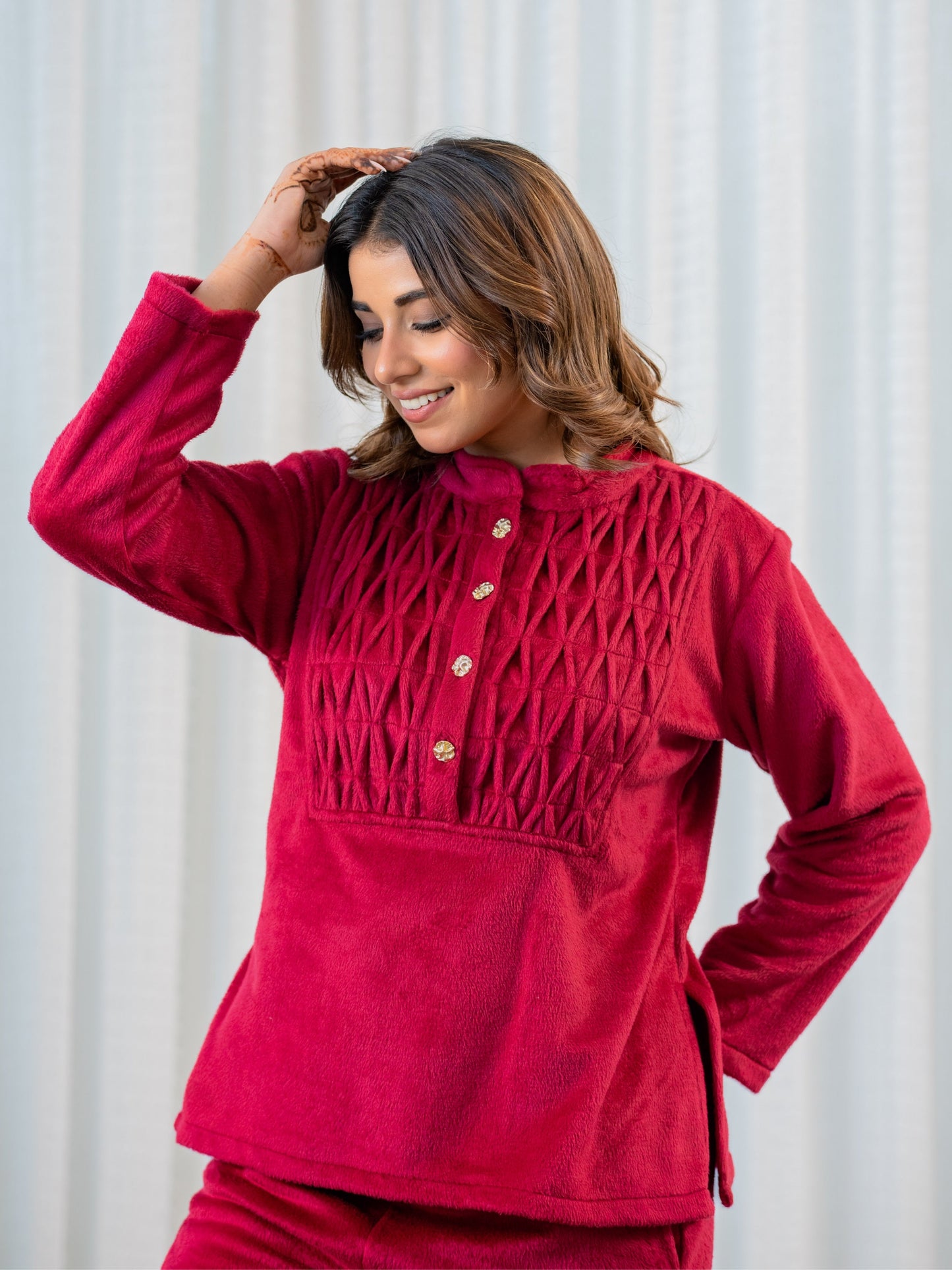 Super Soft Maroon Classic Pleated Woollen Set