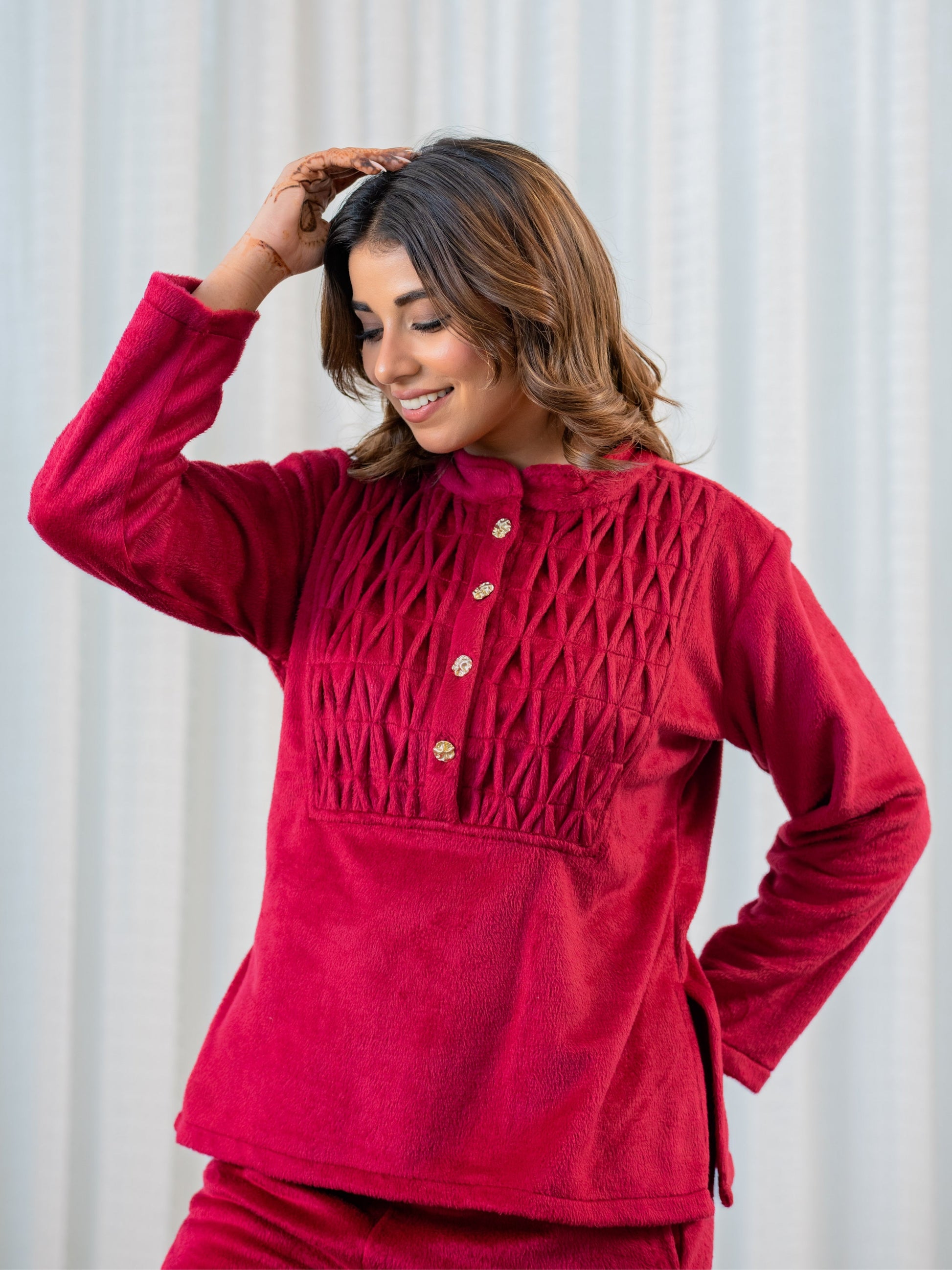 Super Soft Maroon Classic Pleated Woollen Set