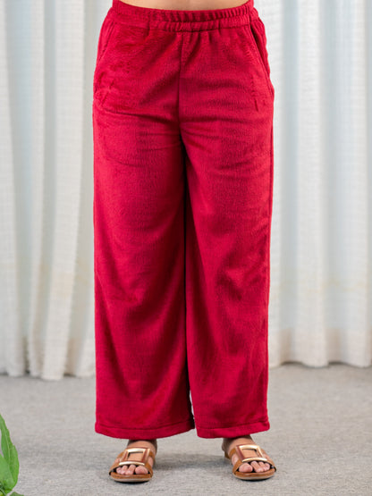 Super Soft Maroon Classic Pleated Woollen Set