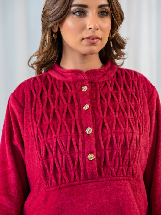 Super Soft Maroon Classic Pleated Woollen Set