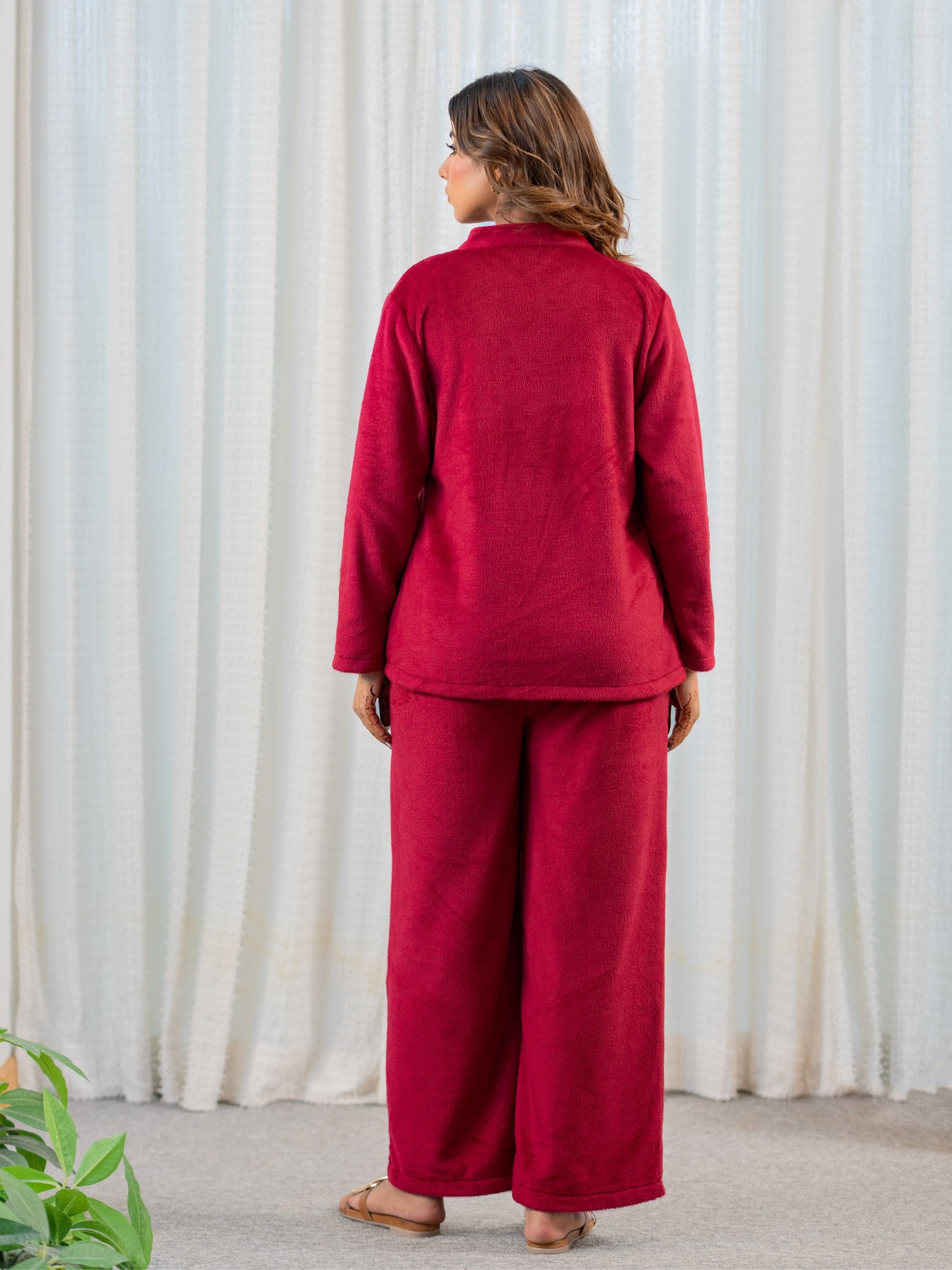 Super Soft Maroon Classic Pleated Woollen Set