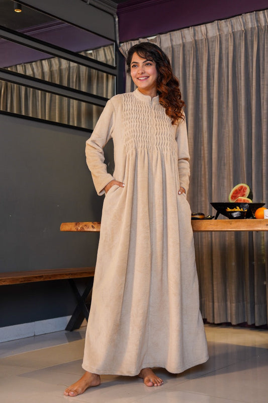 Super Soft Beige pleated Woollen Maxi