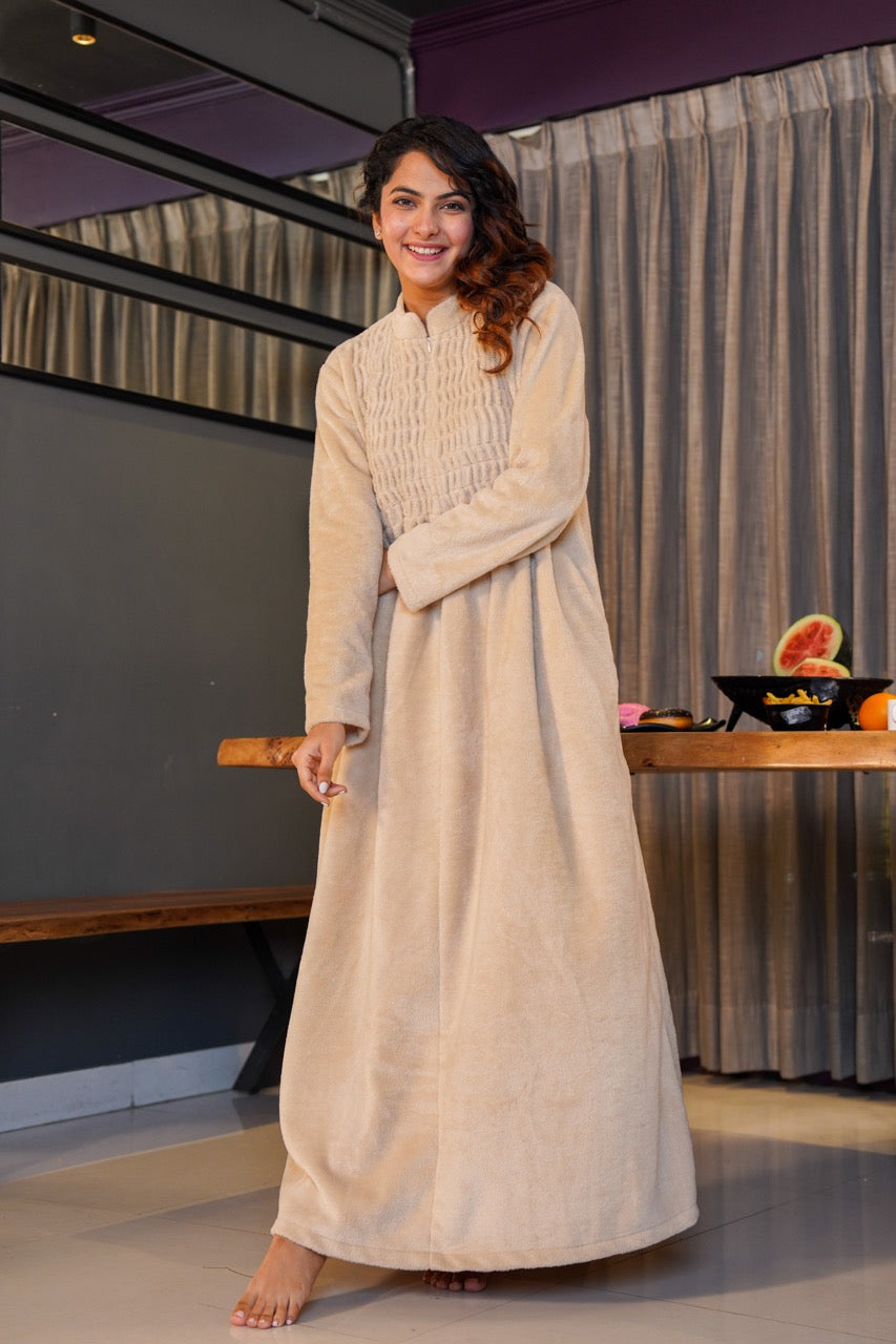 Super Soft Beige pleated Woollen Maxi