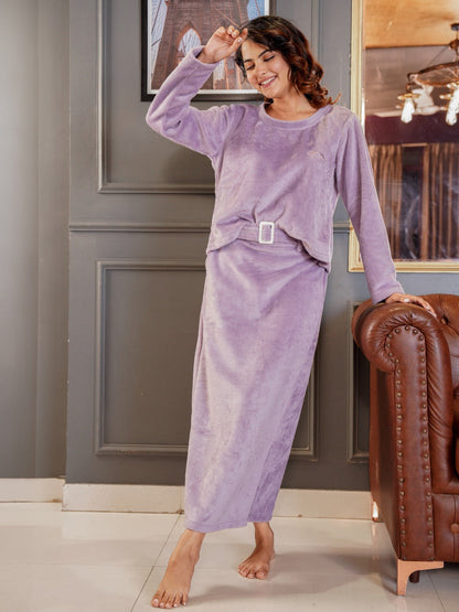 Lavender Super Soft Woollen Top & Skirt Set
