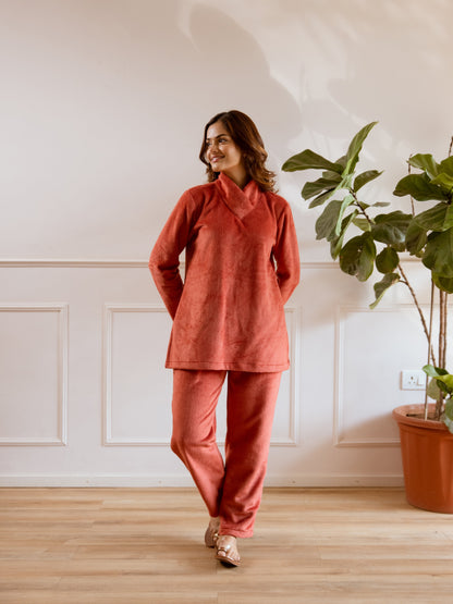 Cross Neck Super Soft Rust Woollen Set