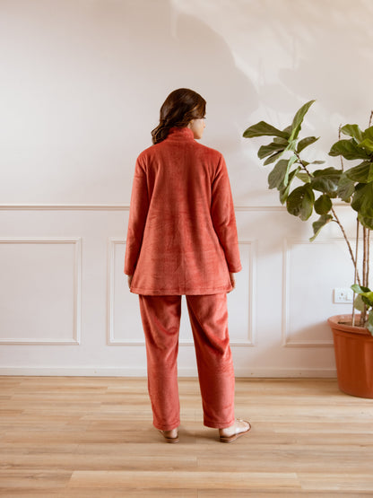 Cross Neck Super Soft Rust Woollen Set