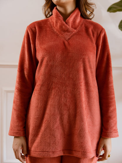 Cross Neck Super Soft Rust Woollen Set