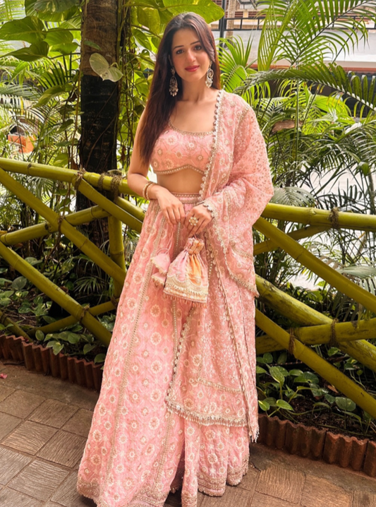 Antona Organza Pink Lehenga
