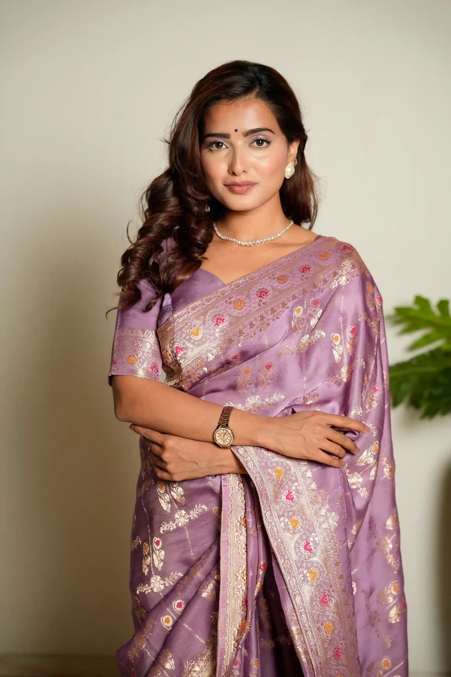 Lavender Purple Woven Banarasi Organza Satin Silk Saree with Tissue Zari