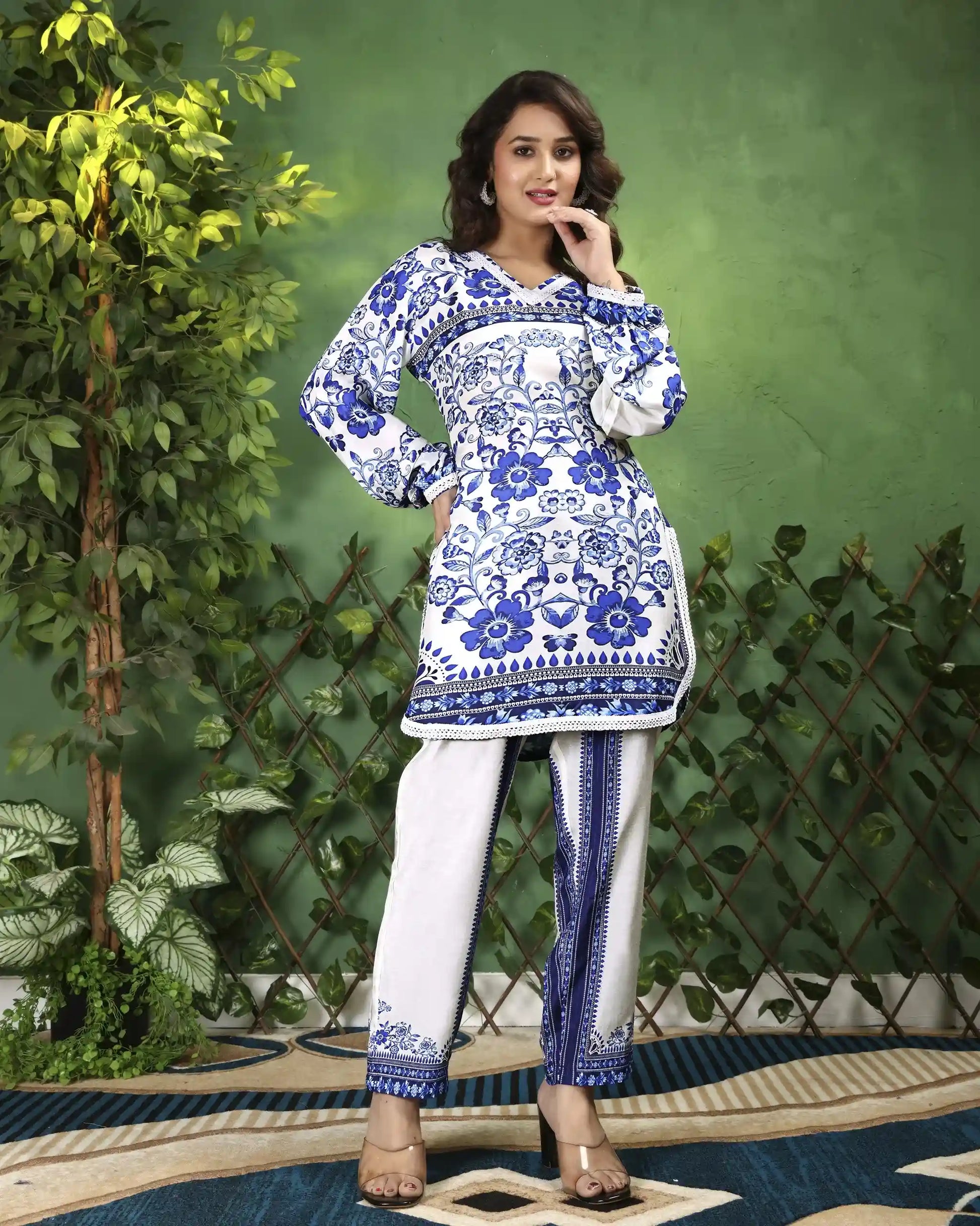 Positano Blue & White Floral Print Co-ord set