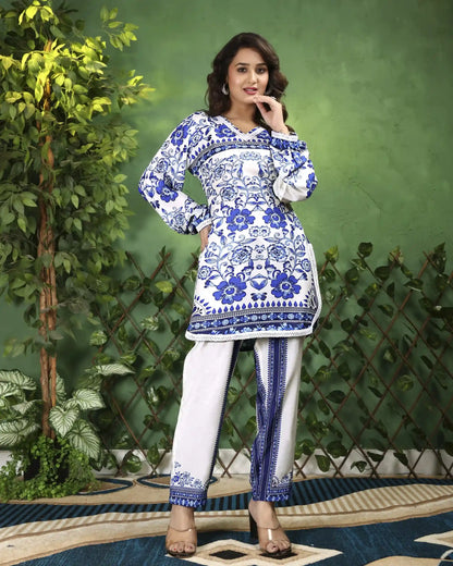 Positano Blue & White Floral Print Co-ord set