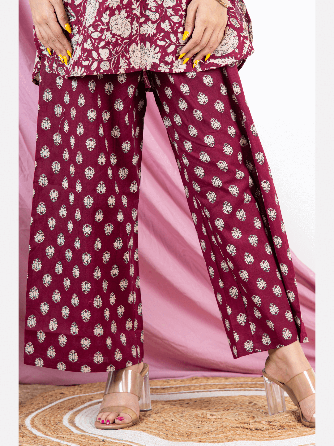 Burgundy Pure Cotton Collared Loungewear