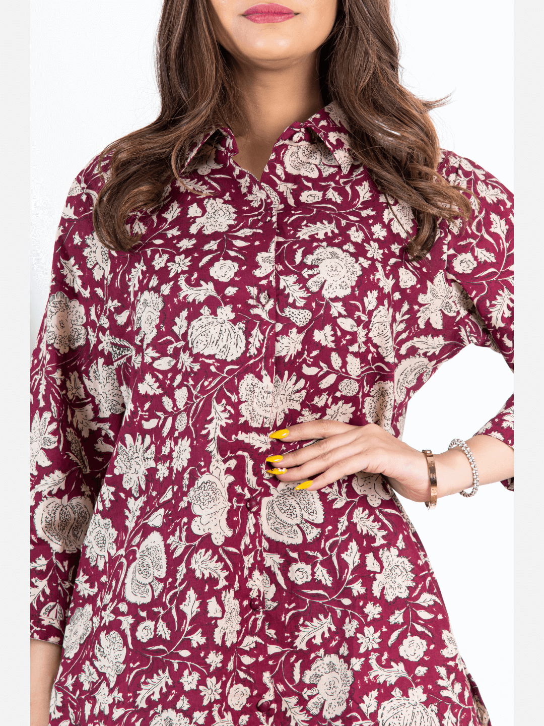 Burgundy Pure Cotton Collared Loungewear