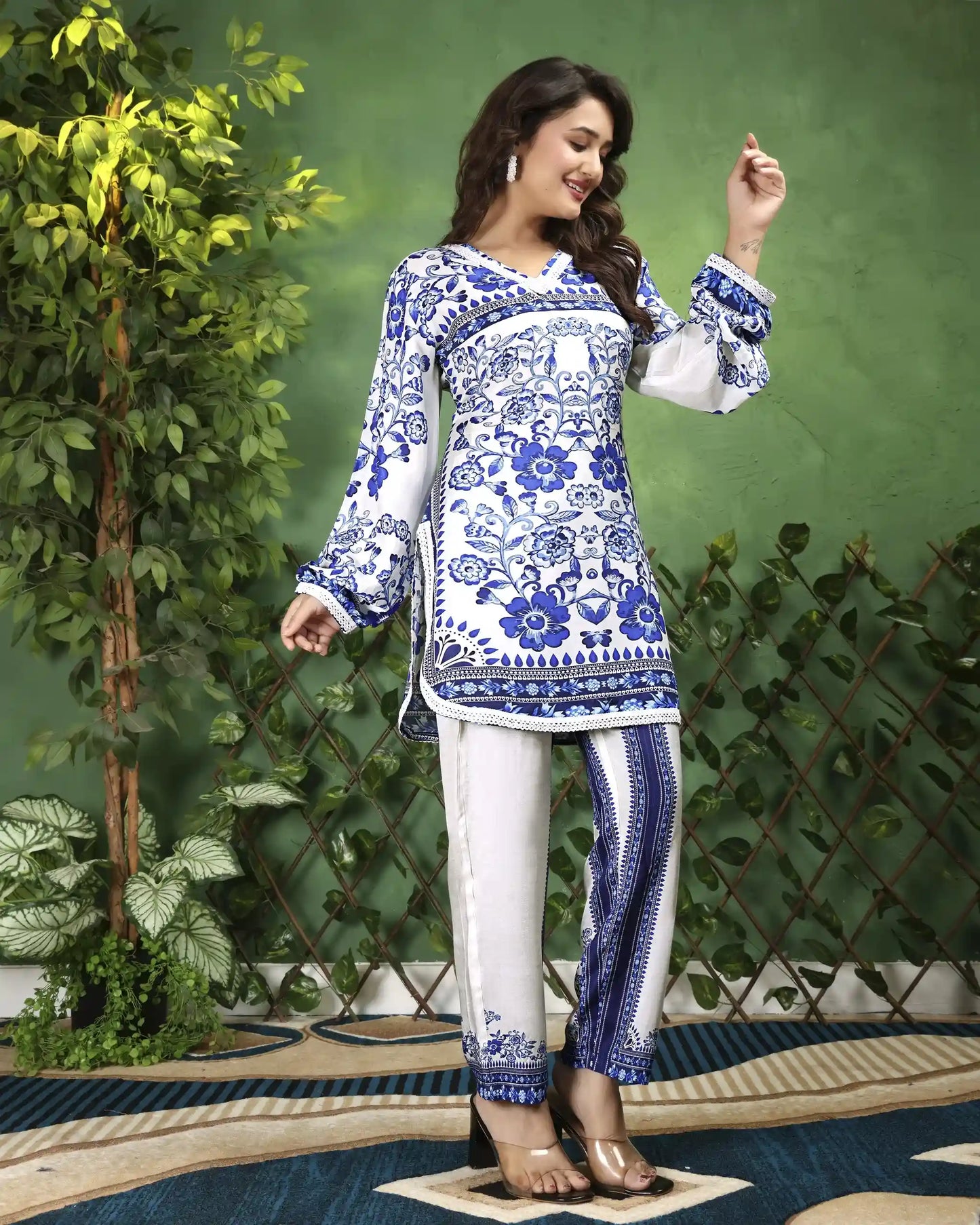 Positano Blue & White Floral Print Co-ord set