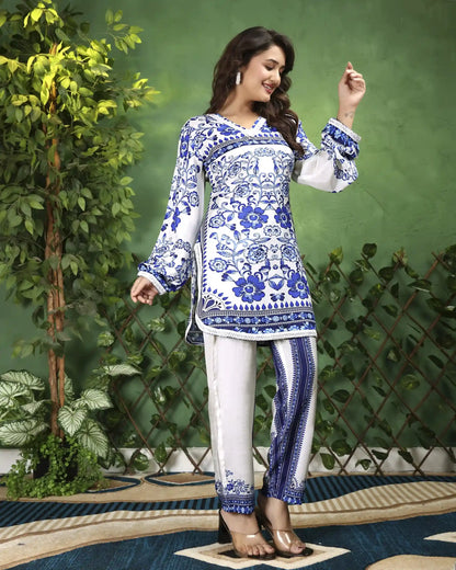 Positano Blue & White Floral Print Co-ord set